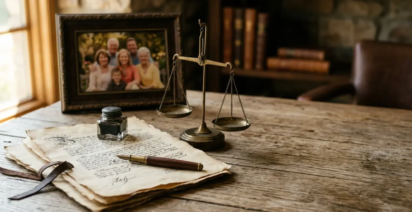 Composition symbolique représentant la transmission patrimoniale familiale et la planification successorale