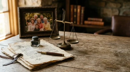 Composition symbolique représentant la transmission patrimoniale familiale et la planification successorale