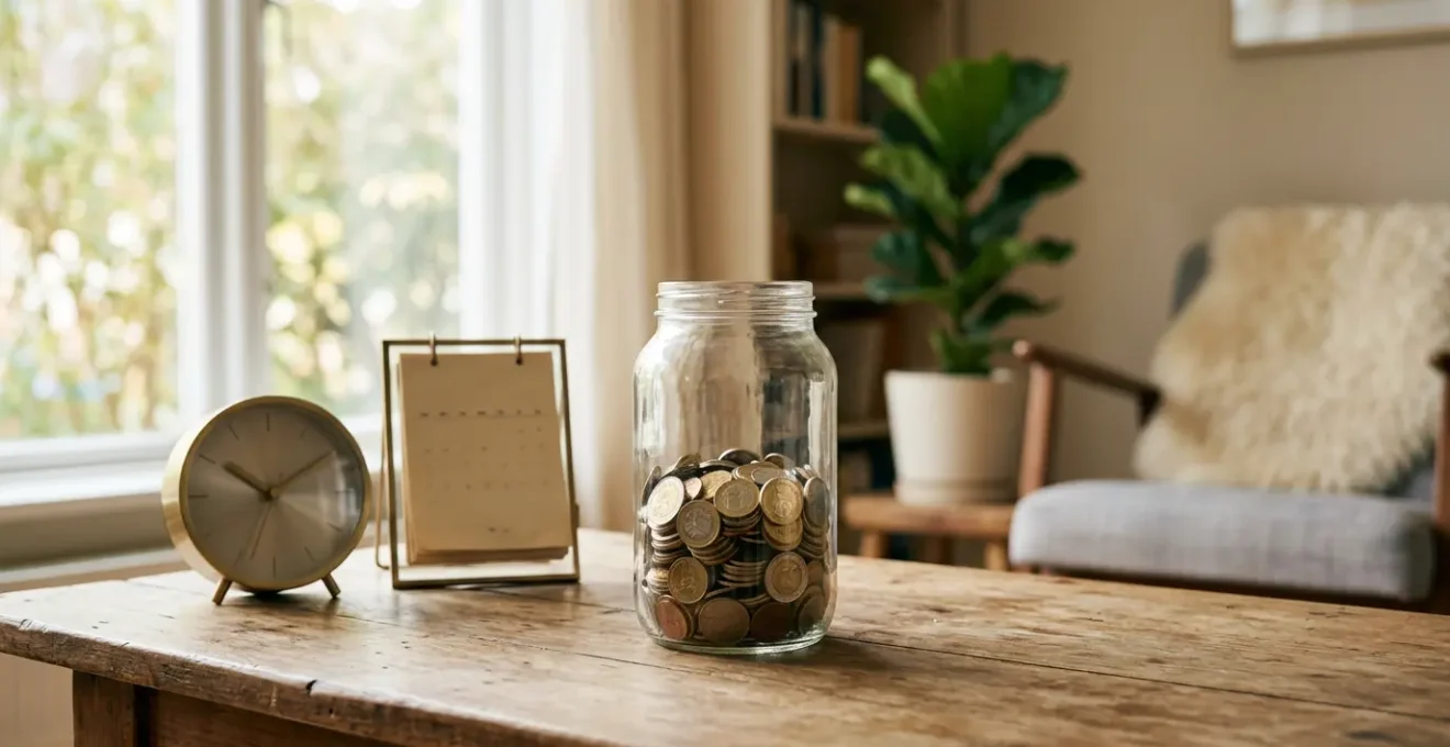 Concept visuel illustrant l'épargne automatique et la liberté financière pour une famille