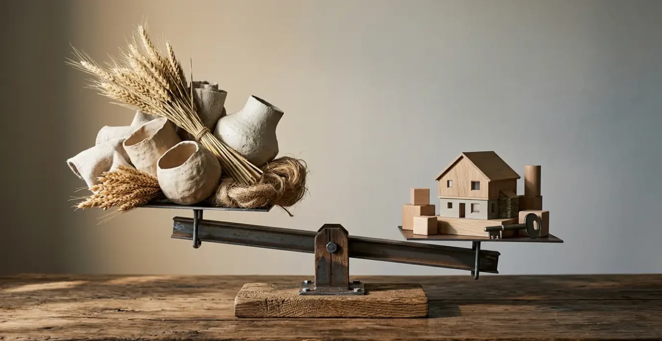 Illustration conceptuelle représentant l'équilibre entre inflation et endettement immobilier pour une famille