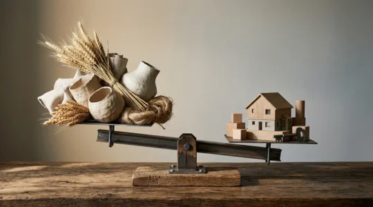 Illustration conceptuelle représentant l'équilibre entre inflation et endettement immobilier pour une famille