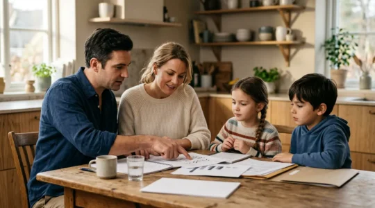 Scene familiale chaleureuse symbolisant la securite financiere et la protection du foyer