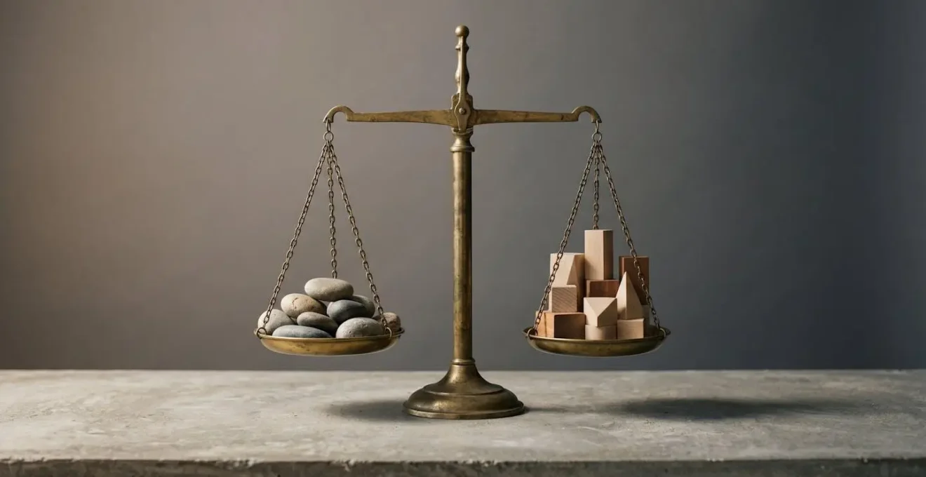 Composition minimaliste et symbolique representant l'equilibre financier entre franchise et epargne