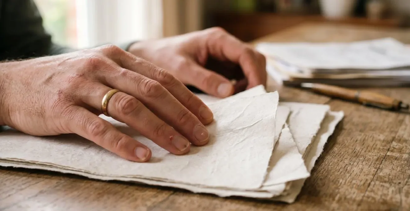 Personne analysant des documents financiers avec expression concentrée dans un environnement domestique